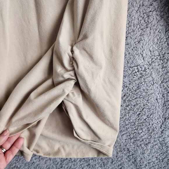 PLANET BY LAUREN G WOMENS TOP SIZE 1 (4/8) SAND COTTON LYCRA LONG SLEEVE RUCHE - Picture 6 of 10